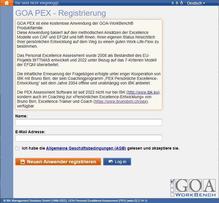 GOA PEX Registrierung